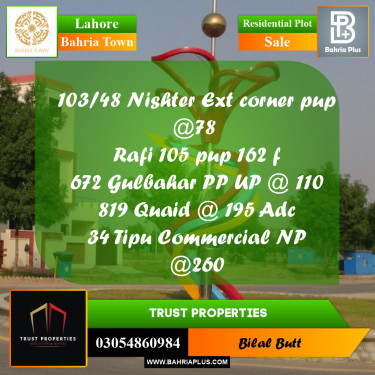 Residential Plot for Sale in Bahria Town, Lahore - (BP-210419)