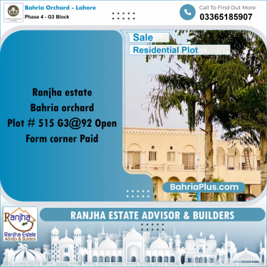 10 Marla Residential Plot for Sale in Phase 4 - G3 Block -  Bahria Orchard, Lahore - (BP-210441)