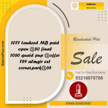 Residential Plot for Sale in Bahria Town, Lahore - (BP-210456)