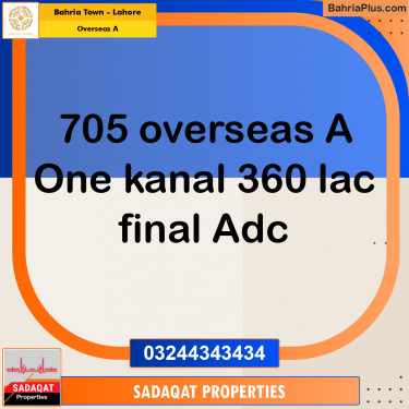 1 Kanal Residential Plot for Sale in Overseas A -  Bahria Town, Lahore - (BP-210543)