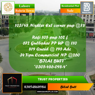 Residential Plot for Sale in Bahria Town, Lahore - (BP-210618)