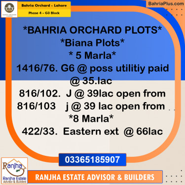 10 Marla Residential Plot for Sale in Phase 4 - G3 Block -  Bahria Orchard, Lahore - (BP-210961)