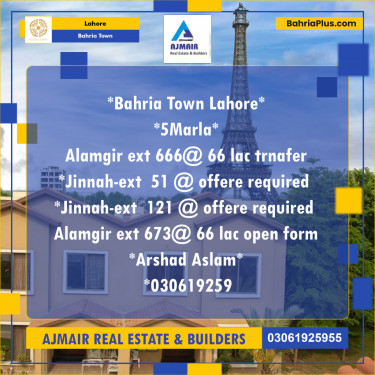 Residential Plot for Sale in Bahria Town, Lahore - (BP-211118)