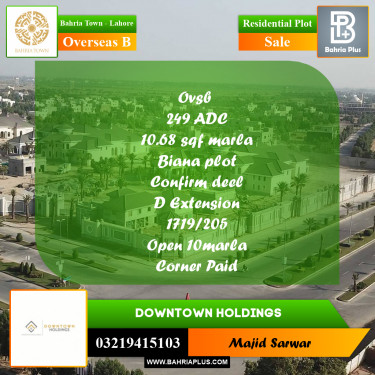 10 Marla Residential Plot for Sale in Overseas B -  Bahria Town, Lahore - (BP-211244)