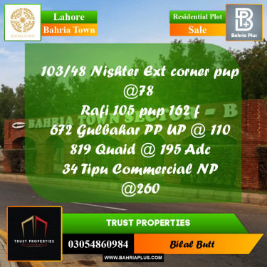 Residential Plot for Sale in Bahria Town, Lahore - (BP-211269)