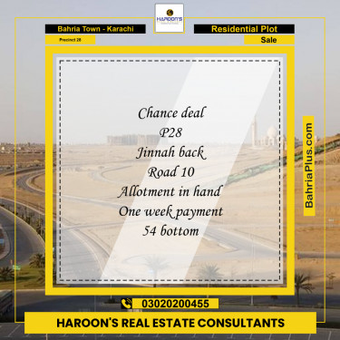 125 Sq. Yards Residential Plot for Sale in Precinct 28 -  Bahria Town, Karachi - (BP-211355)