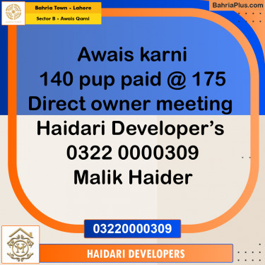 10 Marla Residential Plot for Sale in Sector B - Awais Qarni -  Bahria Town, Lahore - (BP-211370)