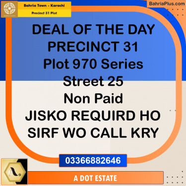 125 Sq. Yards Residential Plot for Sale in Precinct 31 Plot -  Bahria Town, Karachi - (BP-211422)