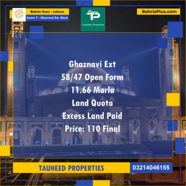 11 Marla Residential Plot for Sale in Sector F - Ghaznavi Ext. Block -  Bahria Town, Lahore - (BP-211493)