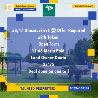 11 Marla Residential Plot for Sale in Sector F - Ghaznavi Block -  Bahria Town, Lahore - (BP-211543)