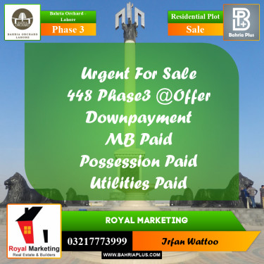 8 Marla Residential Plot for Sale in Phase 3 -  Bahria Orchard, Lahore - (BP-211564)