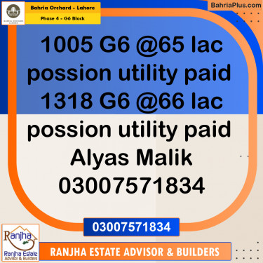 10 Marla Residential Plot for Sale in Phase 4 - G6 Block -  Bahria Orchard, Lahore - (BP-211584)