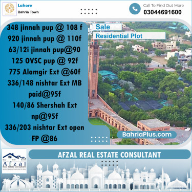 Residential Plot for Sale in Bahria Town, Lahore - (BP-211599)