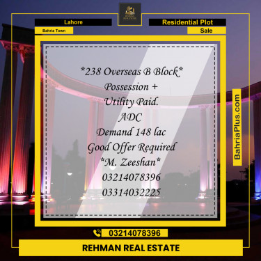 Residential Plot for Sale in Bahria Town, Lahore - (BP-211728)