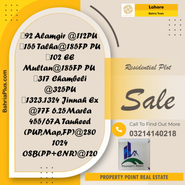 Residential Plot for Sale in Bahria Town, Lahore - (BP-211740)
