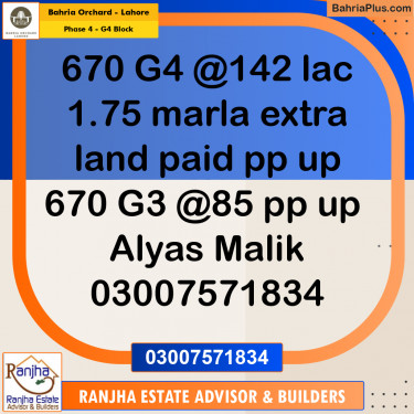 1 Kanal Residential Plot for Sale in Phase 4 - G4 Block -  Bahria Orchard, Lahore - (BP-211826)