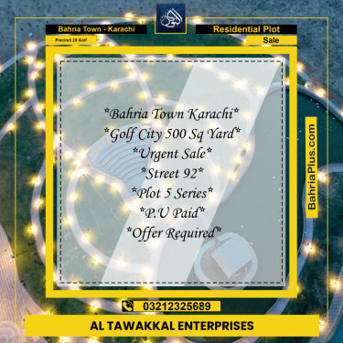 500 Sq. Yards Residential Plot for Sale in Precinct 20 Golf -  Bahria Town, Karachi - (BP-211879)