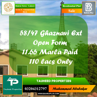 10 Marla Residential Plot for Sale in Sector F - Ghaznavi Ext. Block -  Bahria Town, Lahore - (BP-211928)