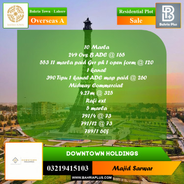 10 Marla Residential Plot for Sale in Overseas A -  Bahria Town, Lahore - (BP-211963)