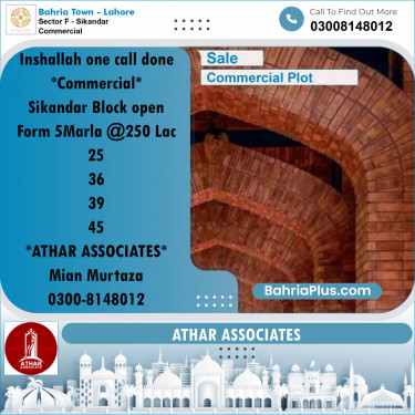 5 Marla Commercial Plot for Sale in Sector F - Sikandar Commercial -  Bahria Town, Lahore - (BP-211995)