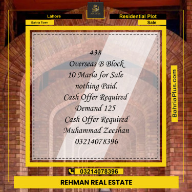 Residential Plot for Sale in Bahria Town, Lahore - (BP-212001)