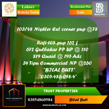Residential Plot for Sale in Bahria Town, Lahore - (BP-212007)
