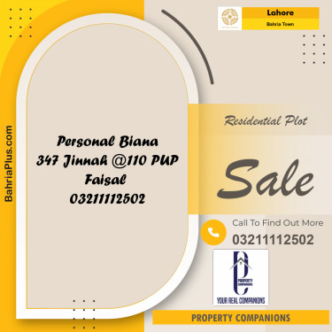 Residential Plot for Sale in Bahria Town, Lahore - (BP-212054)