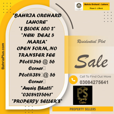5 Marla Residential Plot for Sale in Phase 2 - L Block -  Bahria Orchard, Lahore - (BP-212077)
