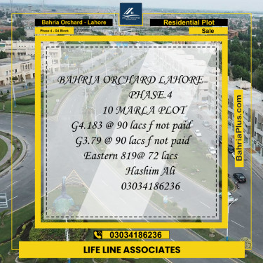 10 Marla Residential Plot for Sale in Phase 4 - G4 Block -  Bahria Orchard, Lahore - (BP-212120)