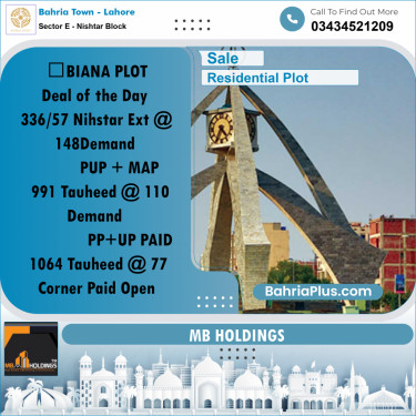 10 Marla Residential Plot for Sale in Sector E - Nishtar Block -  Bahria Town, Lahore - (BP-212129)