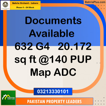 20 Marla Residential Plot for Sale in Phase 4 - G4 Block -  Bahria Orchard, Lahore - (BP-212175)