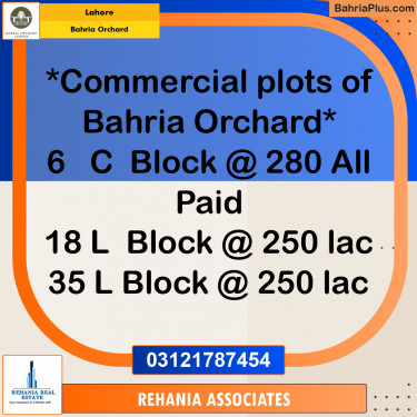 Commercial Plot for Sale in Bahria Orchard, Lahore - (BP-212275)