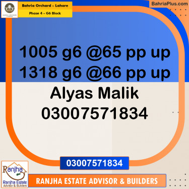 10 Marla Residential Plot for Sale in Phase 4 - G6 Block -  Bahria Orchard, Lahore - (BP-212396)