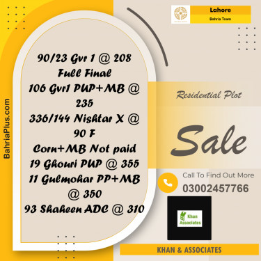 Residential Plot for Sale in Bahria Town, Lahore - (BP-212456)
