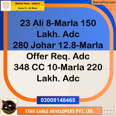 8 Marla Residential Plot for Sale in Sector B - Ali Block -  Bahria Town, Lahore - (BP-212540)