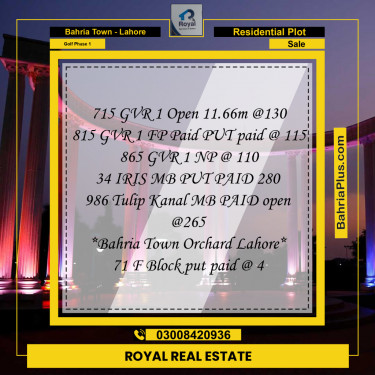 10 Marla Residential Plot for Sale in Golf Phase 1 -  Bahria Town, Lahore - (BP-212543)