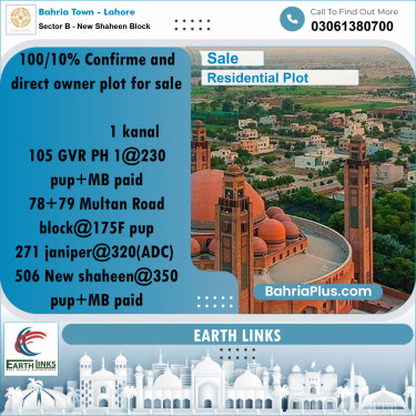 20 Kanal Residential Plot for Sale in Sector B - New Shaheen Block -  Bahria Town, Lahore - (BP-212586)