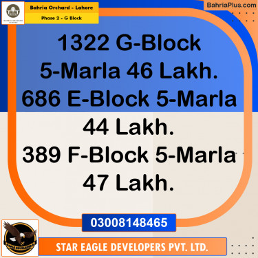 5 Marla Residential Plot for Sale in Phase 2 - G Block -  Bahria Orchard, Lahore - (BP-212643)