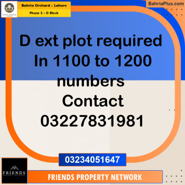 8 Marla Residential Plot for Sale in Phase 2 - D Block -  Bahria Orchard, Lahore - (BP-212702)