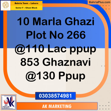 10 Marla Residential Plot for Sale in Sector F - Ghazi Block -  Bahria Town, Lahore - (BP-212718)