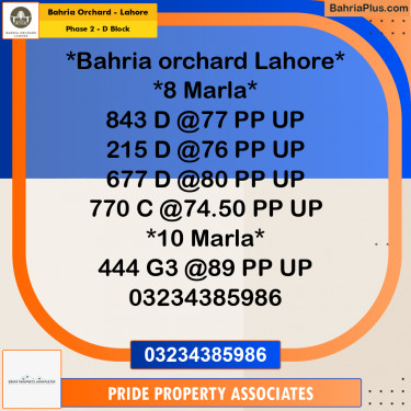 8 Marla Residential Plot for Sale in Phase 2 - D Block -  Bahria Orchard, Lahore - (BP-212772)