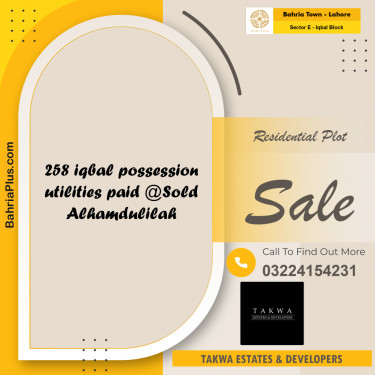 10 Marla Residential Plot for Sale in Sector E - Iqbal Block -  Bahria Town, Lahore - (BP-212781)