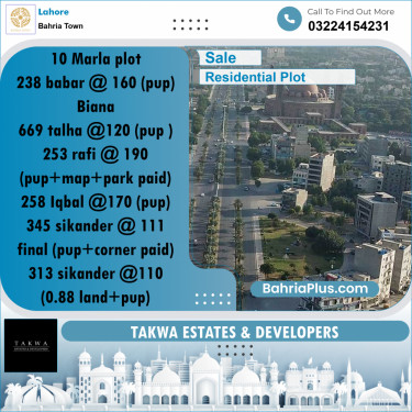 Residential Plot for Sale in Bahria Town, Lahore - (BP-212782)