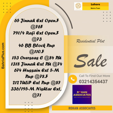 Residential Plot for Sale in Bahria Town, Lahore - (BP-212849)