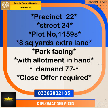 250 Sq. Yards Residential Plot for Sale in Precinct 22 -  Bahria Town, Karachi - (BP-212886)