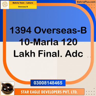 10 Marla Residential Plot for Sale in Overseas B -  Bahria Town, Lahore - (BP-212982)