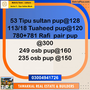 10 Marla Residential Plot for Sale in Sector F - Tipu Sultan Block -  Bahria Town, Lahore - (BP-213074)