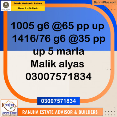10 Marla Residential Plot for Sale in Phase 4 - G6 Block -  Bahria Orchard, Lahore - (BP-213222)