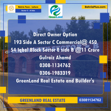 5 Marla Commercial Plot for Sale in Sector C - A Side -  Bahria Town, Lahore - (BP-213270)