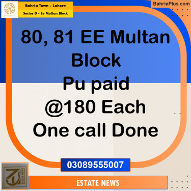 Residential Plot for Sale in Sector D - EE Multan Block -  Bahria Town, Lahore - (BP-213282)